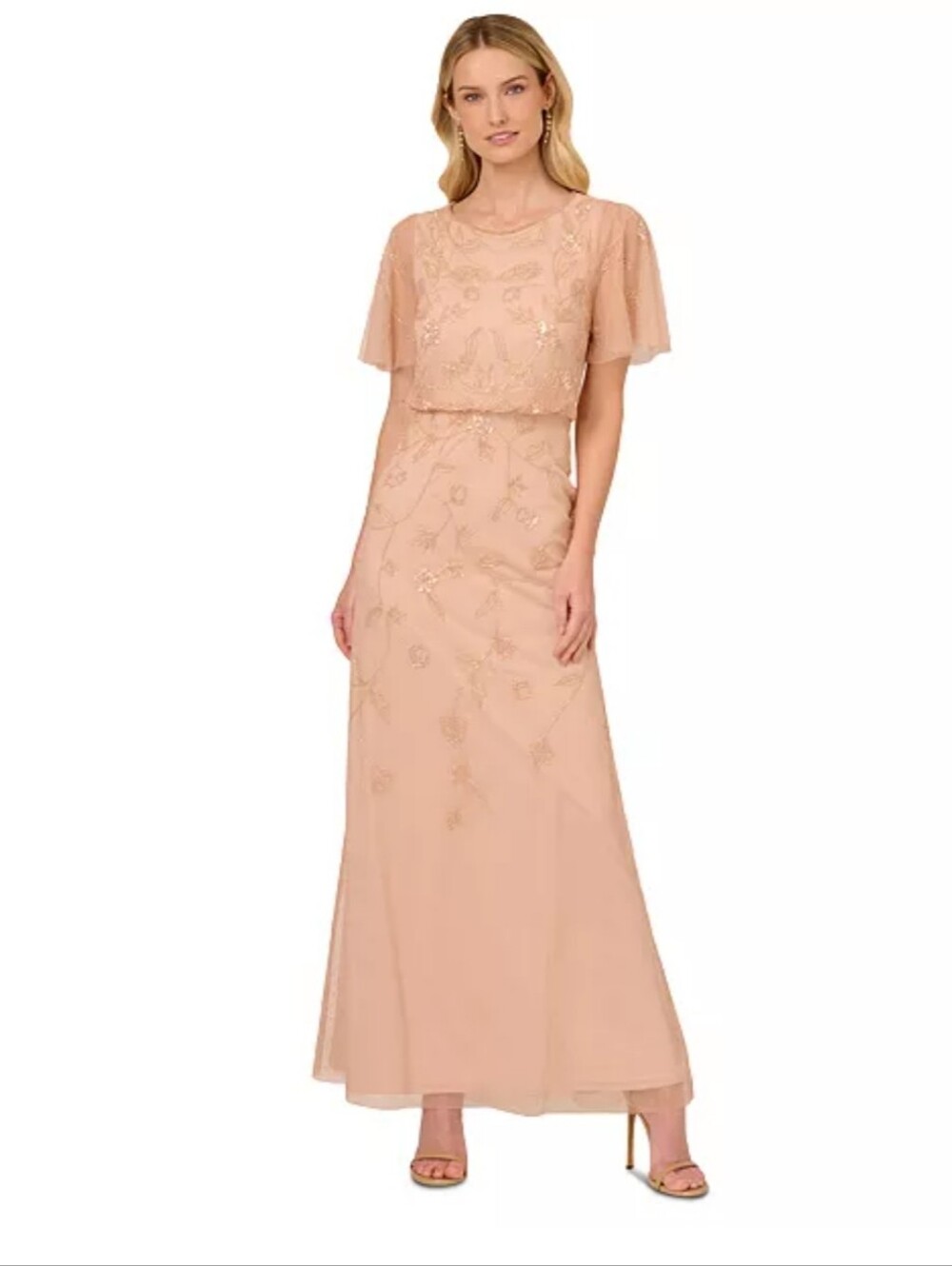 Papell Studio Beaded Blush  Formal Gown Size 8 Embellished Mesh Mother of Bride